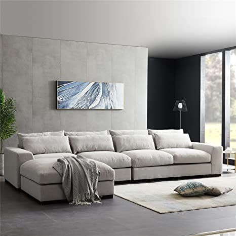 WEALTHGIRL Contemporary 4-Seat Corner Sectional Sofa Set Convertible Modular L-Shape Couch with Reversible Ottoman, Modern Linen Blend Fabric Sofa Couch for Home Office Living Room, Apartment, (L) Furniture List, Corner Sofa With Ottoman, Comfortable Sectional Sofa, Comfortable Sectional, Couch With Ottoman, Corner Sectional Sofa, Comfortable Couch, Fabric Sectional Sofas, Sectional With Ottoman