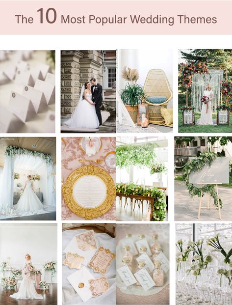 Use this list of our Top 10 Wedding Themes to guide you to set the tone for your big day. Themes For Weddings Top 10, Wedding Themes List, Simple Elegant Wedding Theme, Classic Romantic Wedding Theme, Wedding Themes Romantic, Wedding Styles Themes, Classic Wedding Themes, Popular Wedding Themes, Classic Romantic Wedding