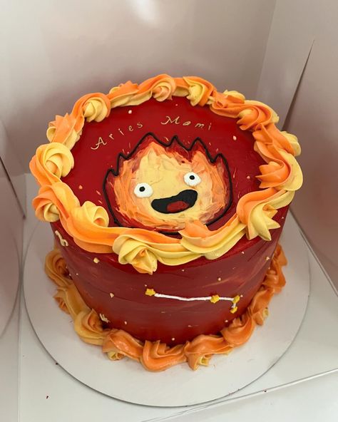 Late post for Aries season 🔥 #aries #zodiacsign #calcifer #howlsmovingcastle #anime #hayaomiyazaki #cakes #birthdaycake #arizona #arizonabusiness #fyp Howls Moving Castle Birthday Cake, Calcifer Cake Studio Ghibli, Cute Calcifer, Calcifer A Heart Is A Heavy Burden, Calcifer She Likes My Spark, Castle Birthday Cakes, Aries Season, Castle Cake, Cute Food Art