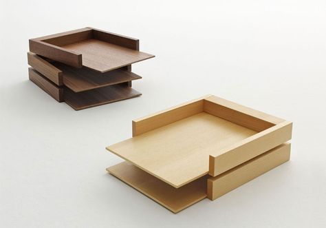 Soichiro Nomiyama for Hightide - Slide paper trays are made from a simple conception of joint work. they are available in walnut or beech wood, and have the ability to swivel outwards as the trays rotate on a steel axis. Minimalist Wood Furniture, Icon Magazine, Wood Dishes, Desk Inspiration, Wood Shop Projects, Paper Tray, Eco Friendly Decor, Home Office Accessories, Diy Wood Projects Furniture