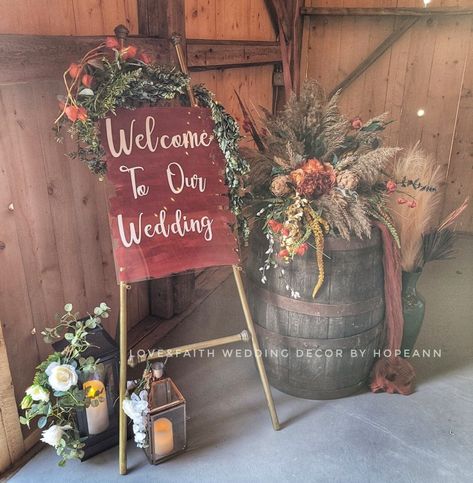 Boho inspired Whiskey Barrel with terracotta colors Whisky Barrel Wedding Decor, Whiskey Barrel Wedding Decor, Bourbon Barrel Wedding Decor, Whiskey Barrel Ideas, Wedding Whiskey Barrel Decor, Barrel Wedding Decor Entrance, Wedding Flowers On Whiskey Barrels, Boho Wedding Whiskey Barrel, Whiskey Barrel Wedding Decor Entrance