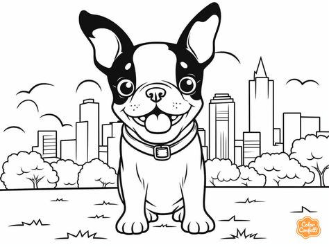 illustration of Boston Terrier pets coloring page Domestic Animals, Printable Coloring Sheets, Relaxing Activities, Kids Book, Birthday Template, Leisure Time, Animal Coloring Pages, Kids' Book, Doodle Drawings