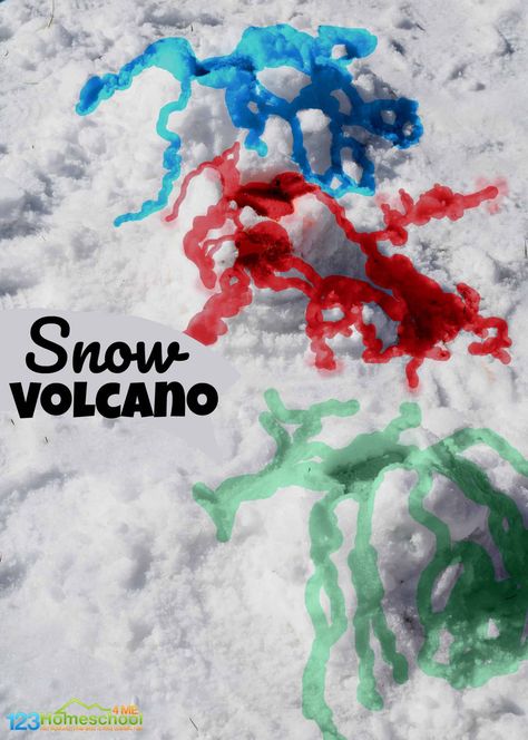 Snow Volcano Science Experiment Snow Volcano For Kids, Winter Experiments, Inquiry Kindergarten, Winter Science Projects, Snow Volcano, Volcano Science Projects, Snow Activity, Kindergarten Science Experiments, Balloon Science Experiments