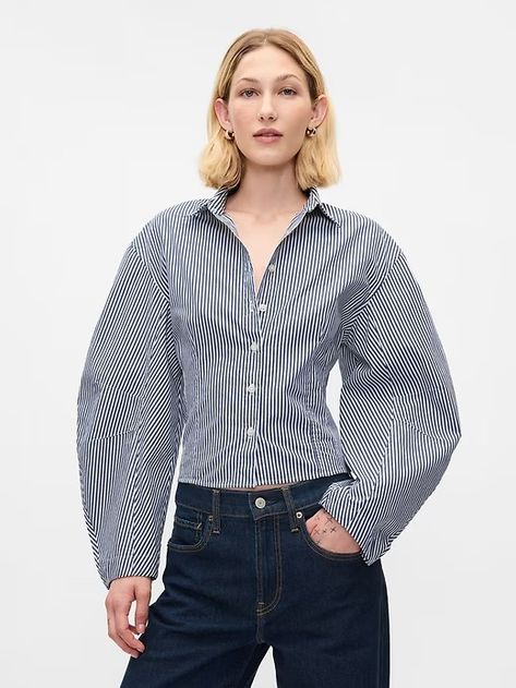 Organic Cotton Barrel Sleeve Cropped Shirt | Gap Women Shirt Top, Cropped Shirt, Fashion Wishlist, Fall 2024, Crop Shirt, Everyday Style, Spirit Animal, Cotton Poplin, Fall Fashion