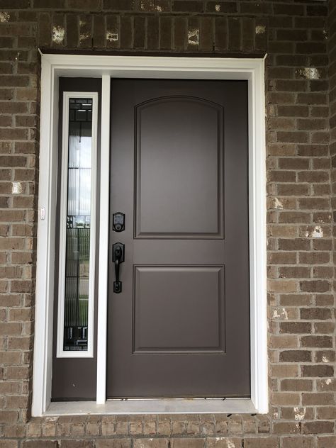 S200 2 Panel Arched Top Entry Door & Saratoga Side Lite: Painted SW7505 Manor House, ORB Upgraded Handle Set 2 Panel Door, Brown Front Doors, Manor Interior, Automatic Garage Door, Sister Funny, Garage Door Types, Front Porch Makeover, Garage Door Styles, Rooms Design