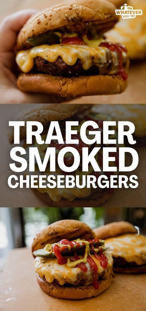 Traeger Smoked Burgers Smoked Dishes, Bbq Smoker Recipes, Traeger Cooking, Juicy Lucy Burger, Smoked Burgers, Traeger Grill Recipes, Outdoor Cooking Recipes, Best Burger Recipe, Pellet Grill Recipes