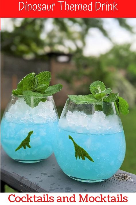 Dinosaur Drinks! A Cocktail and Mocktail : Parenting To Go Dinosaur Themed Drinks Alcohol, Dino Cocktail, Dinosaur Themed Cocktails, Dinosaur Drink Ideas, Jurassic Park Cocktails, Dinosaur Cocktails, Dino Drink, Dinosaur Drinks, Kids Drinks Party