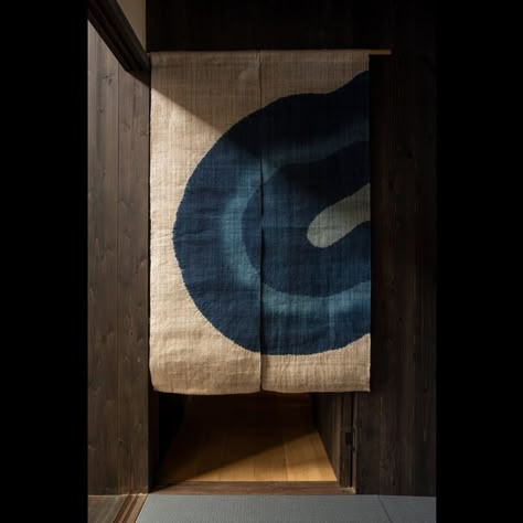 Studio Indigo, Indigo Walls, Wall Tapestry Bedroom, Japanese Wall Decor, Dynamic Pattern, Indigo Linen, Shibori Pattern, Wooden Poles, Tapestry Bedroom