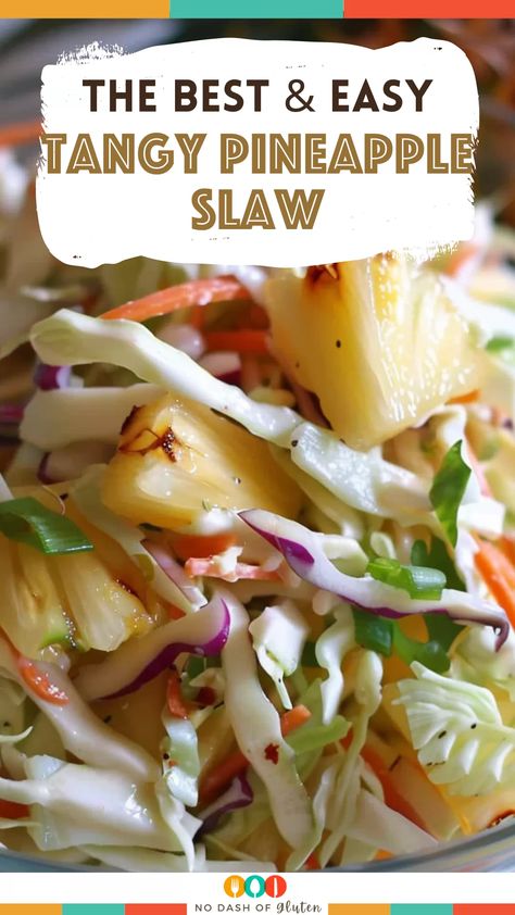 Looking for a unique and refreshing side dish? This Tangy Pineapple Slaw is your answer! With sweet pineapple, a zesty homemade dressing, and crunchy slivered almonds, it's perfect for summer BBQs or family dinners. Quick, easy, and loaded with flavor. Try it today and add a burst of tropical sunshine to your table. Pin it now to save for your next gathering! Pineapple Slaw, Pineapple Slaw Recipes, Best Spaghetti Recipe, Pineapple Coleslaw, Light Side Dishes, Dessert Smoothie, Gluten Free Sides Dishes, Slaw Recipes, Soup Dinner