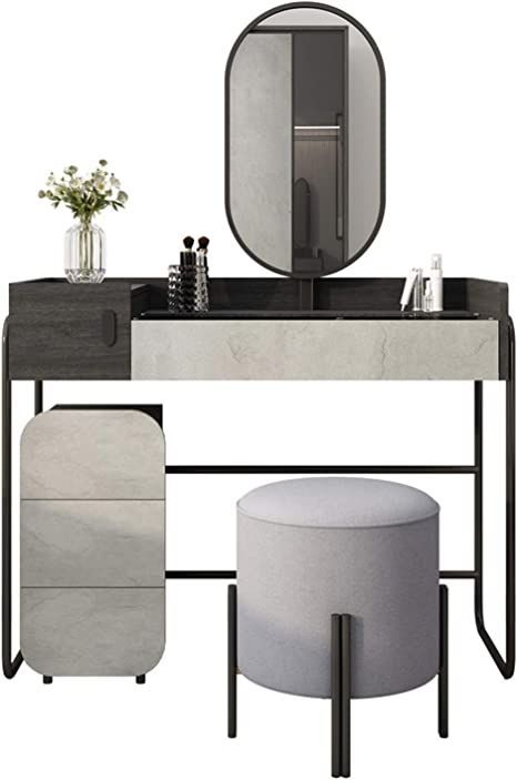 Black Makeup Vanity, Black Dressing Tables, Dressing Table Modern, Modern Makeup, Bedroom Storage Cabinets, Table Makeup, Makeup Stool, Table Dressing, Makeup Desk