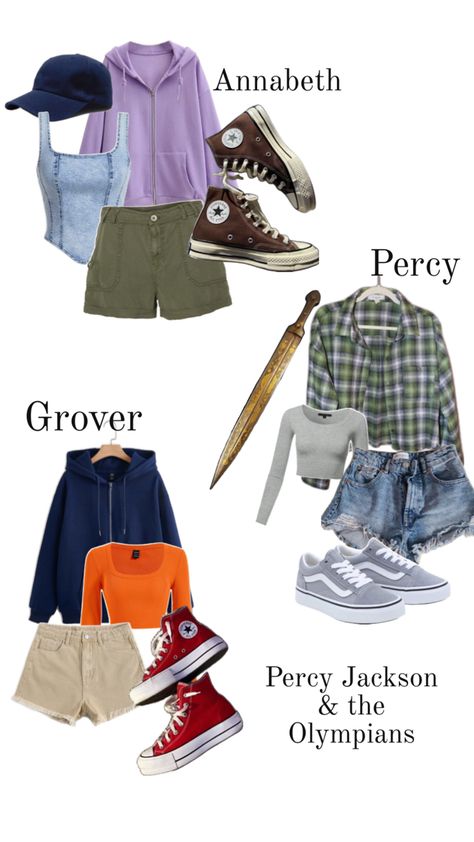 Percy Jackson Costume, Percy Jackson Necklace, Percy Jackson Musical, Pj Outfit, Percy Jackson Outfits, Trio Halloween Costume, Trio Costumes, Trio Halloween Costumes, Jackson Walker