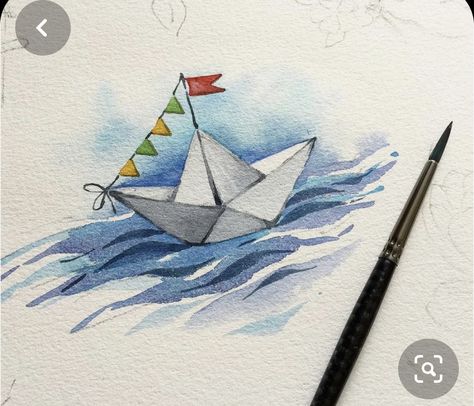 Abstract Watercolor Tutorial, Canvas Inspiration, Boat Drawing, Origami Boat, Doodle Art Journals, Watercolor Paintings For Beginners, Watercolor Gifts, Watercolour Inspiration, Canvas Painting Designs