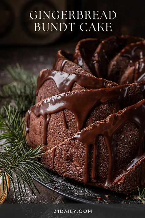 A Soft and Spicy Gingerbread Bundt Cake, moist... and incredibly delicious. Perfect for the holidays or throughout the winter. Every bite bursting with the flavors you expect in gingerbread. Chocolate Gingerbread Bundt Cake, Bundt Cake Flavor Ideas, Molasses Bundt Cake, Iced Bundt Cake, Christmas Cake Bundt, Holiday Pound Cake, Chocolate Gingerbread Cake, Gingerbread Pound Cake, Holiday Bundt Cake Recipes