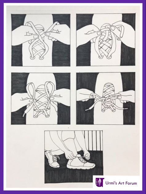 Tying Shoe Laces Drawing Reference, Sequential Drawing Nift, Nid Sketches, Sequential Drawing, Sequence Drawing, Cat Elements, National Institute Of Design, Storyboard Drawing, Storyboard Ideas