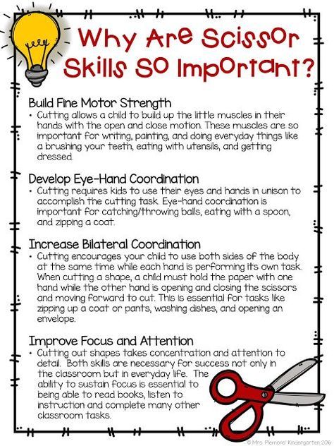 Why are Scissor Skills So Important?!?! FREE printable for parents, teachers and administrators Learning Stories, Kindergarten Readiness, Preschool Fine Motor, Teacher Conferences, Scissor Skills, Motor Skills Activities, Skills Activities, Parent Resources, Beginning Of School