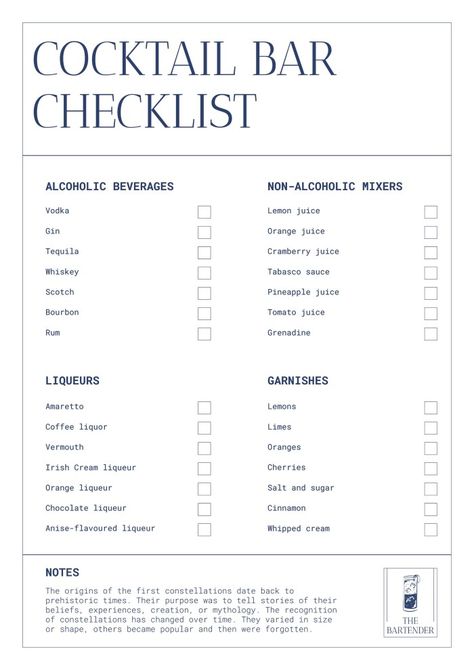 Liquor List For Party, Bar Business Ideas Interior Design, Wedding Bartender Ideas, Bar Mixers List, Bar Tending 101, Cocktail Party Checklist, Bartender Price List, Bartender Cheat Sheet, Mobile Bar Checklist