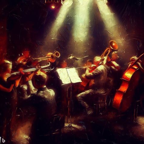 orchestra playing in a bar- a painting Orchestra Background, Orchestra Painting, Opera Painting, Orchestra Aesthetic, Team Aesthetic, Spotify Playlist Pics, Playlist Pics, Horror Romance, Battle Of The Bands