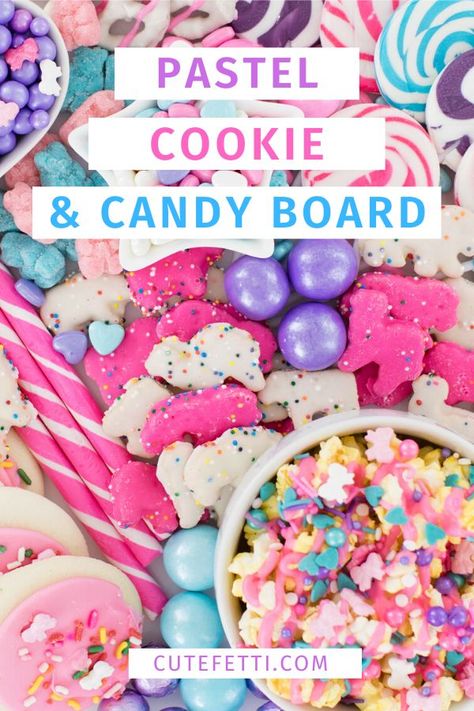 Pastel Cookies, Bday Cupcakes, Candy Charcuterie, Treat Board, Bakery Business Plan, Smores Party, Pastel Desserts, Grazing Boxes, Candy Centerpieces