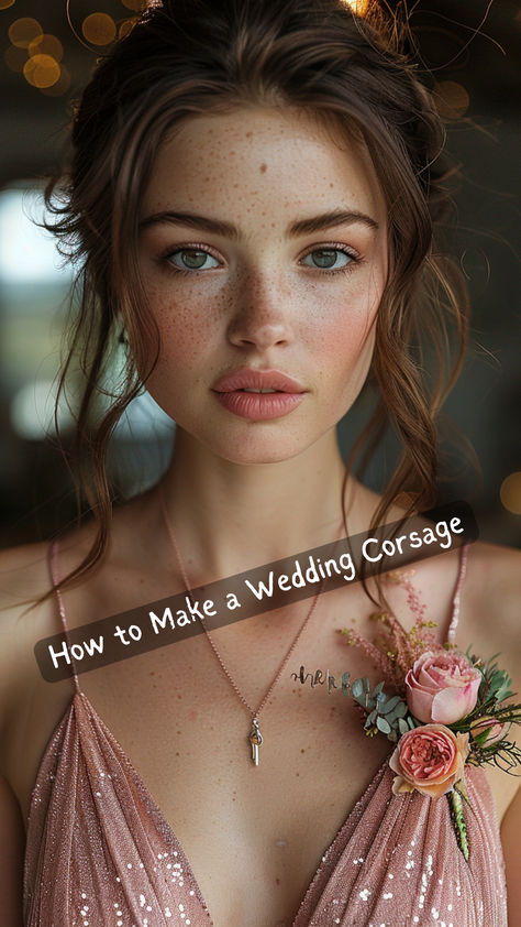 woman wearing a corsage with a pink dress to a wedding Who Gets Corsages At Wedding, Shoulder Corsage Wedding, Corsage Wedding Diy, How To Make Corsages, Corsage Diy, Diy Corsage, Wedding Corsage, Corsage Pins, Flower Corsage