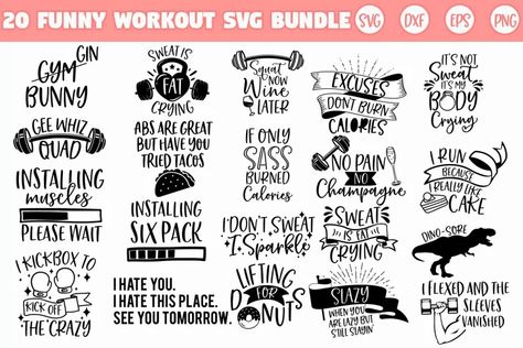 Funny Workout SVG Bundle, Fitness SVG, Gym SVG (1299255) | Cut Files | Design Bundles Gym Svg, Workout Svg, Svg Sayings, Baby Boy Svg, Blank Background, Funny Workout, Faith Svg, Pixel Design, Funny Mom Quotes