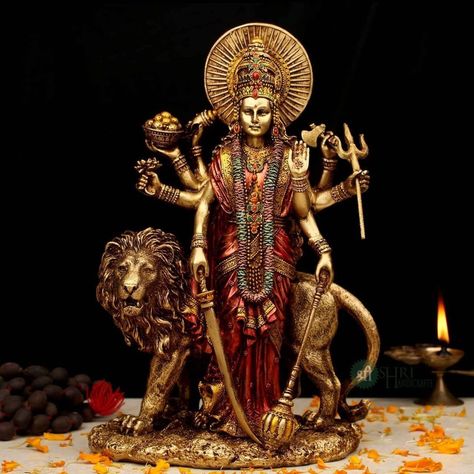 "Durga Maa Idol Amba Statue, Shaila Putri Kali Sculpture, Durga with Lion Parvati Figurines, Handmade Indian Home Decor Goddess of Strength\n\n\n♥ Please feel free to contact us with any inquiry or question, we'd be happy to address any issue!\n\nTHANKS!!!!" Durga With Lion, Kali Sculpture, Goddess Of Strength, Lord Durga, Religious Statues, Durga Ji, Om Art, Shiva Shankara, Aadi Shakti