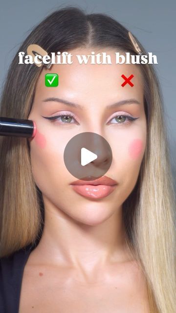 LETIZIA MARCONDES on Instagram: "do this if you want to achieve a lifted look in seconds ���🩷✨ LOVE this hack, crazy how blush placement can change your face shape! i’m wearing @kikomilano velvet touch creamy stick blush in ’05’ #makeup #makeuphacks #blush #beauty" Blush Placement Round Face, Blush Placement Face Shapes, Blush Placement, Stick Blush, Blush Application, Festival Face, Blush Beauty, How To Apply Blush, Soft Glam Makeup