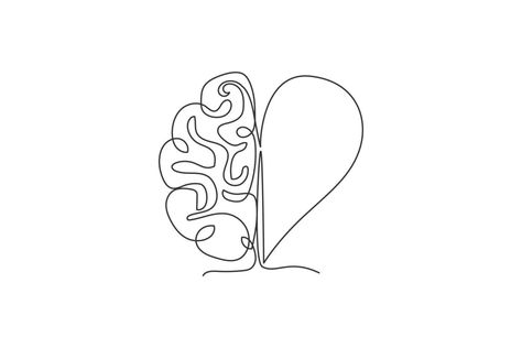 um desenho de linha contínua de metade do cérebro humano e o ícone do logotipo de forma de coração de amor. conceito de modelo de símbolo de logotipo de afeto divisão psicológica. ilustração em vetor desenho desenho de linha única na moda Growth Visual Design, Science Icons Design, Psychology Icon Logo, Psychology Pictogram, Positive Psychology Art Illustrations, Psychology Drawing Illustrations, Half Brain Tattoo, Half Heart Half Brain Tattoo, Brain Tattoo Minimalist