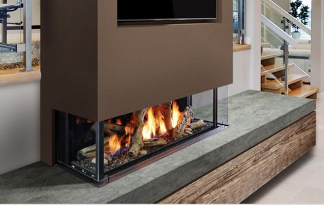 Everything You Need To Know About 3-sided Fireplaces! - Friendly FiresFriendly Fires Fireplace In Bedroom, Gas Fireplace Ideas, Linear Fireplaces, 3 Sided Fireplace, Corner Fireplaces, Dream Fireplace, Natural Gas Fireplace, Built In Electric Fireplace, Propane Fireplace