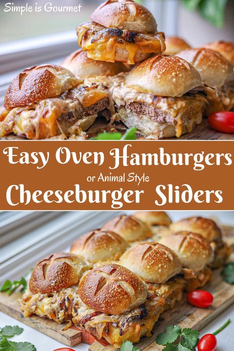 Ground Beef Burger Sliders, Sliders Recipes Hamburger Ground Beef, Cookie Sheet Hamburger Sliders, Baked Burger Sliders, Oven Hamburger Sliders, Pioneer Woman Cheeseburger Sliders, Burger Sliders In Oven, Pretzel Burger Sliders, Slider Burgers In Oven