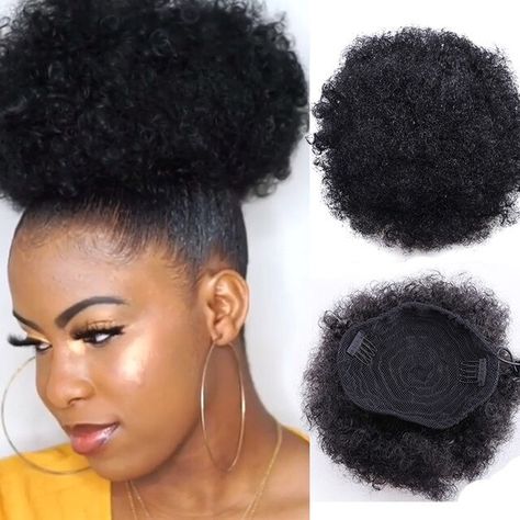 Gel Ponytail, Updo Cabello Natural, Gel Hairstyles, Human Hair Ponytail Extensions, Curly Bun Hairstyles, Hair Puff, Short Afro, Curly Updo, Hairpieces For Women