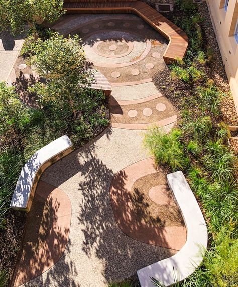 Xeriscape Landscape Design, Yarning Circle, Indigenous Architecture, Indigenous Garden, Community Space Design, Dune Landscape, Artist Retreat, Permeable Paving, Paving Pattern