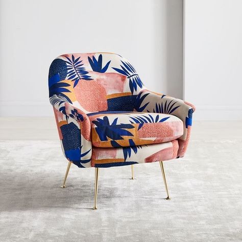 7 Modern Floral Chairs That'll Transform Your Space - Architectural Digest Floral Accent Chairs, Lilac Interior, Midcentury Chair, Floral Armchair, Collage Landscape, Landscape Blue, Floral Chair, Chair Designs, Furniture Ads