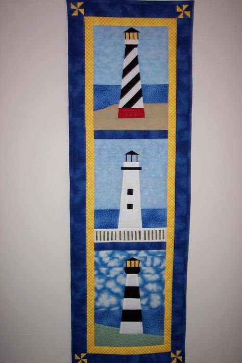 Lighthouse Paper Pieced Wall Quilt Lighthouse Quilt Block Patterns Free, Lighthouse Quilt Patterns, Lighthouse Quilt Block, Seaside Quilt, Lighthouse Quilt, Seascape Quilts, Ocean Quilt, Asian Quilts, Nautical Quilt