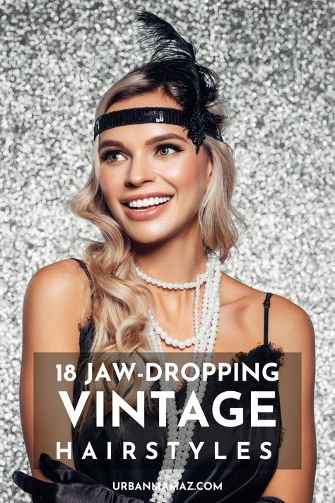 Looking for jaw dropping vintage hairstyles? Check out these 18 hottest vintage hairstyles that are always trendy! 20s Flapper Hair Long, 1920s Half Up Half Down Hair, Speakeasy Hairstyles Long Hair, Long Hair Gatsby Hairstyles, Flapper Costume Hair, Great Gatsby Long Hairstyles, How To 20s Hairstyles, 1920s Fashion Hairstyles, Dance Party Hairstyles