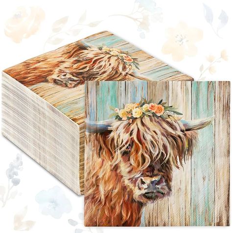 Amazon.com: AnyDesign 80Pcs Highland Cow Paper Napkins Rustic Farmhouse Disposable Luncheon Napkins Floral Cow Dessert Dinner Hand Napkin for Dinner Table Supplies, 6.5 x 6.5 Inch : Health & Household Highland Cow Party, Decorative Napkins, Can Crafts, Delicate Design, Household Supplies, Dessert For Dinner, Paper Napkins, Party Table, Rustic Design