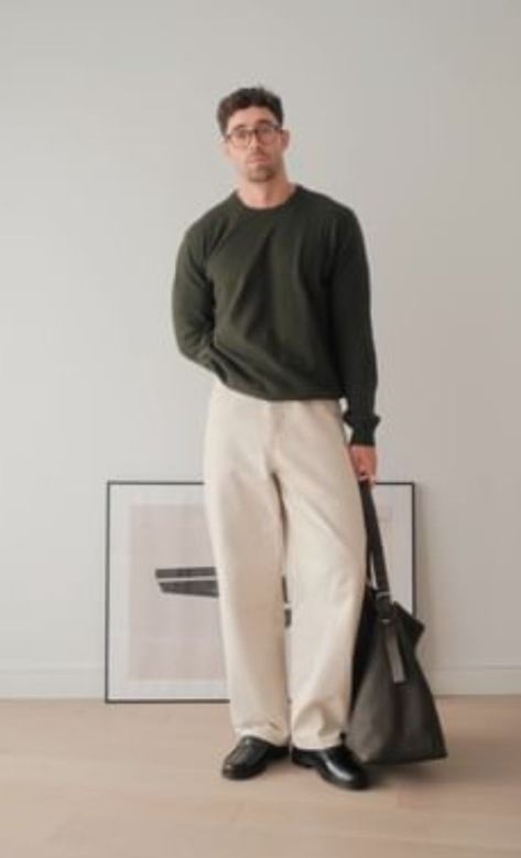 Cream Jeans Outfit, Cream Pants Outfit, Daniel Simmons, Trousers Outfit Men, Beige Pants Men, Slacks Outfit, Wide Leg Pants Outfit, Jeans Outfit Men, Mens Trousers Casual