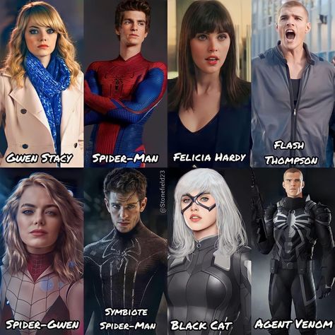 Tasm Gwen Stacy, Black Gwen Stacy, Gwen Stacy Concept Art, Spider Man X Black Cat, Black Cat X Spiderman, Spiderman X Black Cat, Black Cat And Spiderman, Spiderman And Black Cat, Gwen Venom