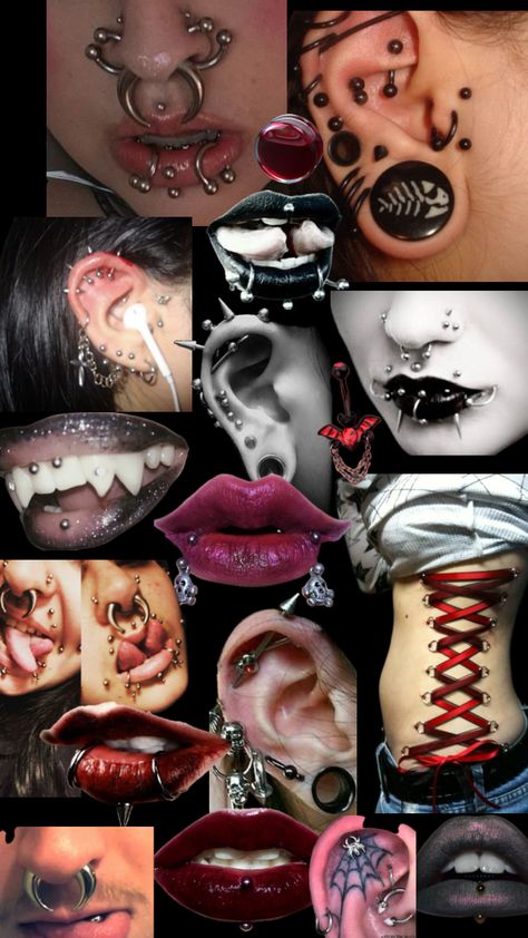 #piercings Getting A Piercing Aesthetic, Mouth Piercings Aesthetic, Cool Body Mods, Body Mods Aesthetic, Punk Frankenstein, Piercing Map, Pierced Face, Facial Dermal Piercing, Heavily Pierced