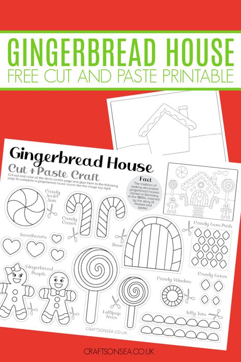 Winter Holiday Party Classroom, Gingerbread Man Craft Kindergarten, Paper Gingerbread Houses, Gingerbread House Kindergarten, Christmas Crafts Gingerbread House, Ginger Bread House Templet, Christmas Class Crafts For Kids, Gingerbread House Worksheet, Gingerbread Themed Activities