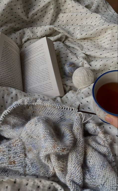 Reading And Crocheting Aesthetic, Cold Cozy Aesthetic, Knitting Vision Board, Aesthetic Knitting Pictures, Reading Cozy Aesthetic, Fall Knitting Aesthetic, Reading Winter Aesthetic, Knitting Asethic, Cozy Sunday Aesthetic