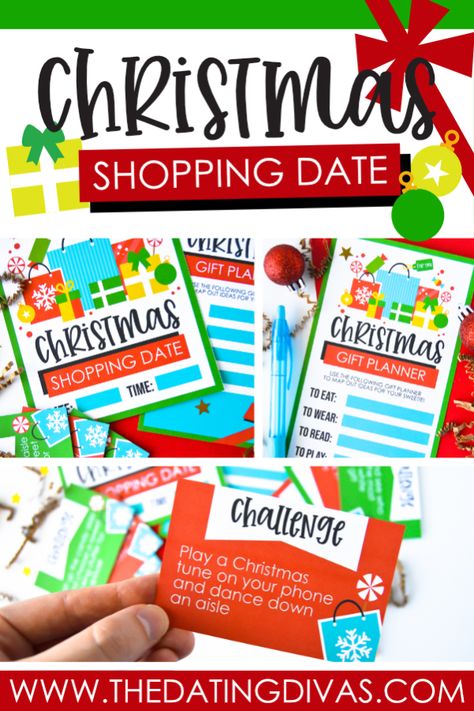 Omg this is the BEST idea ever! Now I can go Christmas shopping and date my hubby at the same time!!! #christmasgiftideas #christmasshopping #christmaslistideas Couples Shopping, Themed Date Night, Inexpensive Date Ideas, Free Dates, Shopping Planner, Christmas Dates, Shopping Challenge, Christmas Gift Planner, Family Dates