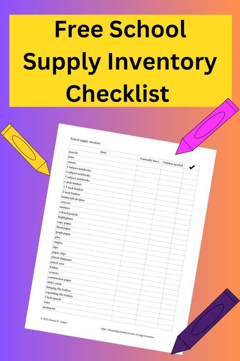 Free school supply inventory checklist printable Prepare For Back To School, Inventory Checklist, School Supply List, Binder Tabs, Free School Supplies, Checklist Printable, Hanging File Folders, School Supplies List, School Supply