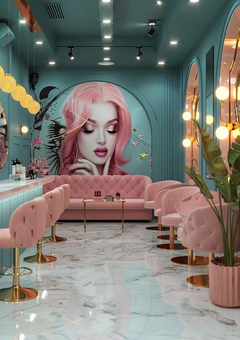 Black And Pink Beauty Room, Salon Interior Design Black, Make Up Studio Interior, Lash Salon Interior Design, Eyelash Room, Beauty Bar Salon Ideas, Parlor Ideas, Beauty Studio Decor, Beauty Salon Interior Design Ideas