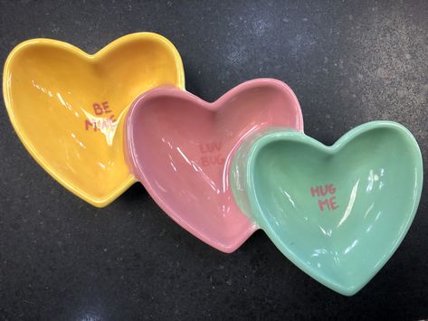 heart candy dish by staff at DIO Love Hearts Sweets, Heart Plates Ceramic, Heart Plates Ceramic Aesthetic, Heart Pie, Pottery Heart Dish, Heart Shaped Jewelry Dish, Heart Pottery, Heart Shaped Dish, Love Heart Sweets