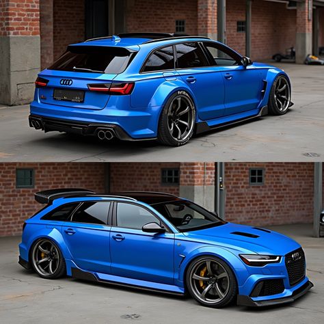 Feast your eyes on this stunning Audi RS6 Avant! 🔥  This beauty boasts: 1. Aggressive widebody kit 🚗 2. Unique vibrant blue paint 3. Practical wagon body with fierce looks  The RS6 Avant proves practicality and performance can coexist beautifully. With widened fenders, lowered suspension, and custom wheels, it's ready for school runs and racetracks alike.  Audi fans, what's your favorite feature of this modified RS6? Comment below! Like and share if this blue beast made your day. 💙  #AudiRS6 #PerformanceWagon #CustomAudi #CarEnthusiast #WidebodyKit #AudiLove Audi Rs6 Wagon, Custom Mercedes Benz, Audi Wagon, Custom Mercedes, Rs6 Audi, Audi Rs6 Avant, Rs6 Avant, Bronze Wheels, Audi Car