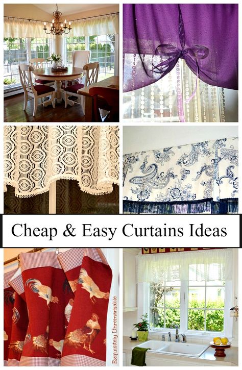 Check out my collection of cheap and easy DIY curtain ideas. The tutorials are super simple, even if you don't sew. Come peek! Cheap Curtain Ideas, Diy Window Valance Ideas, Diy Window Valance, Kitchen Curtain Designs, Box Pleat Valance, Diy Drapes, Unique Window Treatments, Diy Curtain, Curtains Pictures