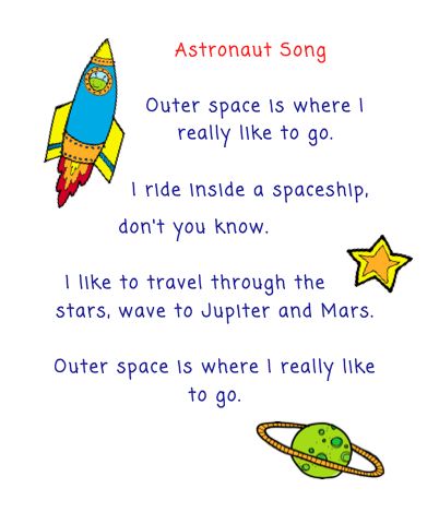 The Very Busy Kindergarten: Astronaut Song for Calendar Time R For Rocket, Astronaut Song, Space Inquiry, Kindergarten Poetry, Songs For Preschoolers, Astronaut Craft, Space Lesson Plans, Kindergarten Poems, Space Theme Classroom