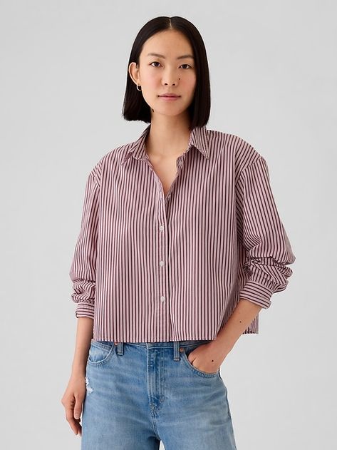 Organic Cotton Cropped Shirt Cropped Button Up Shirt Outfit, Cropped Shirt Outfit, Women Fashion Tops Blouses, Crop Shirts For Women, Cropped Button Up Shirt, Wardrobe Wishlist, Women Shirt Top, Womens Blouses, Linen Crops