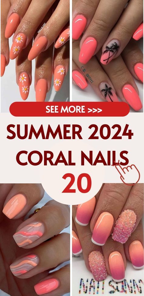 Experience the essence of summer with our captivating coral nails for 2024. Our expert technicians will curate manicures showcasing a spectrum of coral shades, from subtle pastels to vivid hues. Elevate your summer style with solid colors or playful ombré and floral designs. Let your nails capture the warmth and vitality of the season, reflecting its sun-kissed charm beautifully. Solid Acrylic Nails Colors Summer, Coral Ombre Nails Summer, Tropical Summer Nails, Coral Nail Designs, Coral Ombre Nails, Uñas Color Coral, Coral Gel Nails, Vibrant Summer Nails, Firework Nail Art