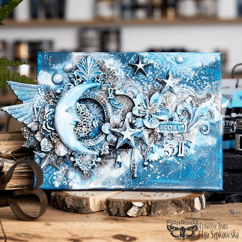 Finnabair: A night-time story by Olga Sępkowska Finnabair Mixed Media, Mixed Media Boxes, Finnabair Art, Steampunk Mixed Media, Altered Canvas, Steampunk Crafts, Mixed Media Art Canvas, Mixed Media Crafts, Mixed Media Tutorials